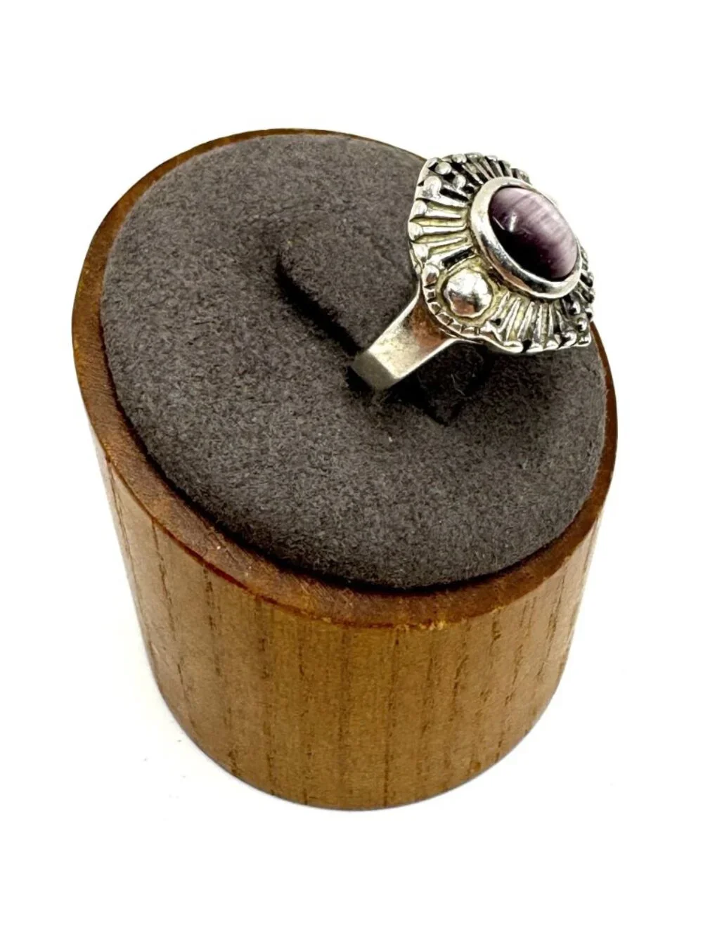 Sterling Silver 925 Purple Cat's Eye Bezel Set Statement Ring Size 5.75